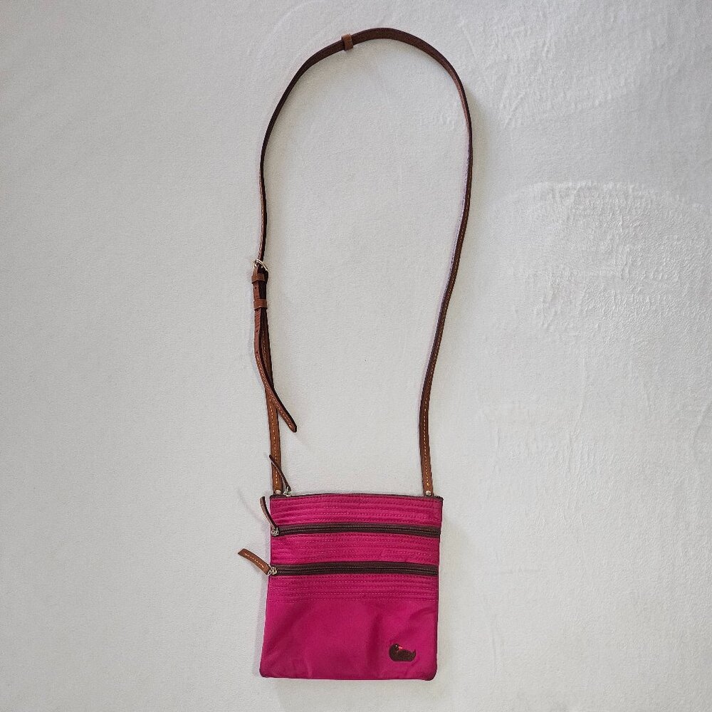 Dooney & Bourke Pink Nylon Adjustable Strap, Triple Zip Crossbody Bag